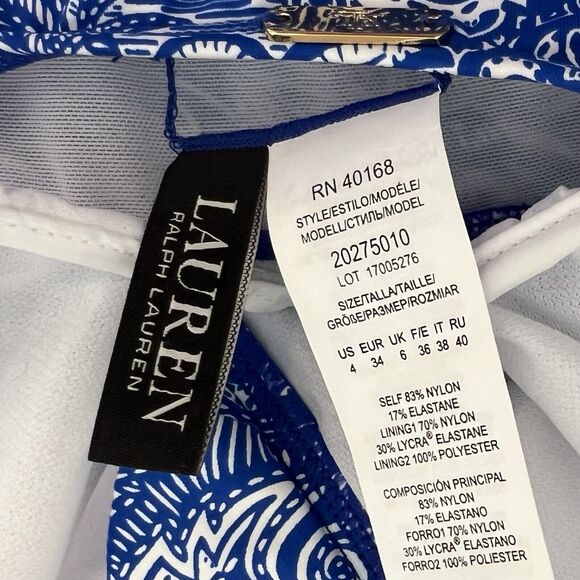 LRL Ralph Lauren One Piece Swimsuit Sz 4 Blue White Underwire Ruffle Womens NEW - Picture 7 of 8